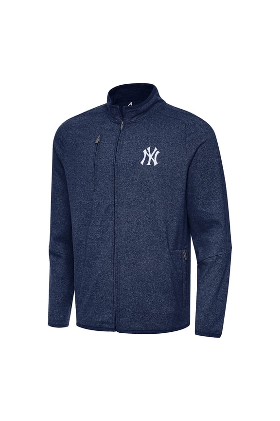 Men's Antigua Heather Navy New York Yankees Hold-Up Tri-Blend Full-Zip Jacket