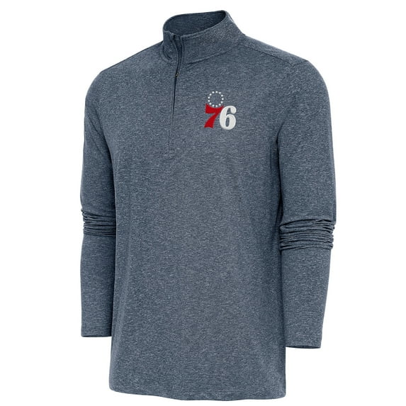 Men's Antigua Heather Navy Philadelphia 76ers Hunk Quarter-Zip Pullover Top