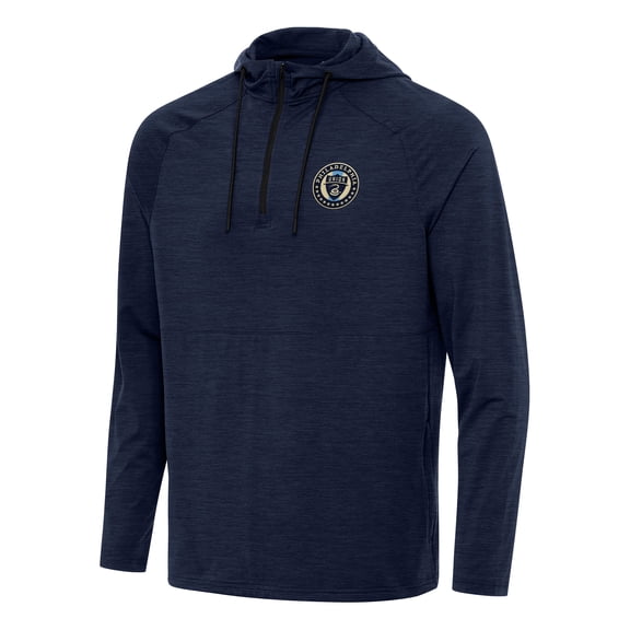 Men's Antigua Heather Navy Philadelphia Union Spikes Raglan Quarter-Zip Hoodie