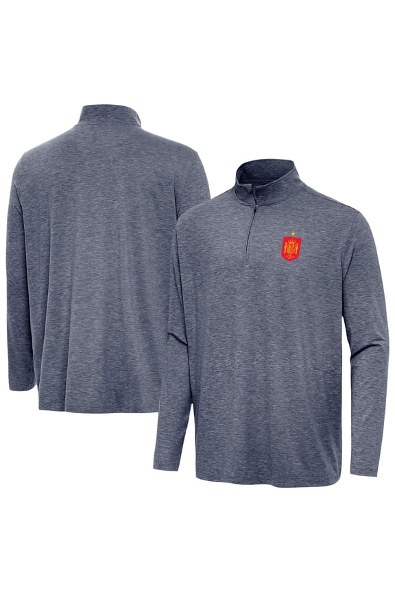 Men's Antigua Heather Navy Spain National Team Masters Quarter-Zip Pullover