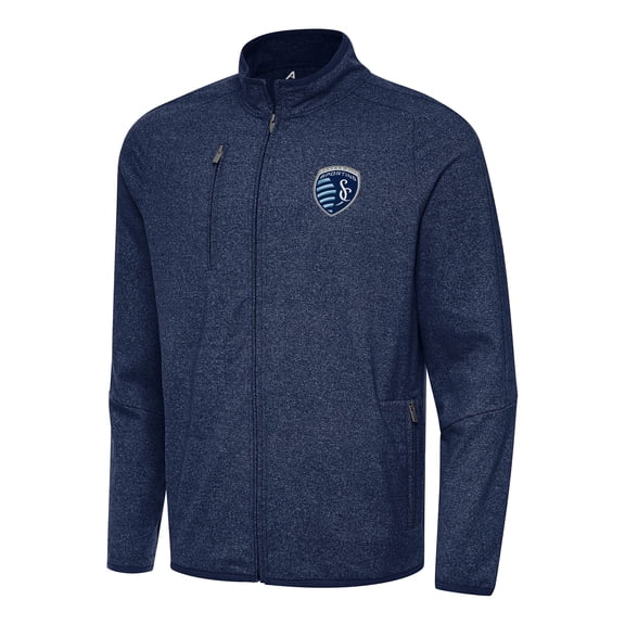 Men's Antigua Heather Navy Sporting Kansas City Hold-Up Tri-Blend Full-Zip Jacket