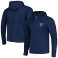 thumbnail image 1 of Men's Antigua Heather Navy St. Louis Blues Spikes Raglan Quarter-Zip Hoodie, 1 of 4