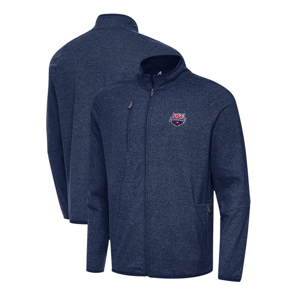 Men's Antigua Heather Navy USA Swimming Hold-Up Full-Zip Jacket