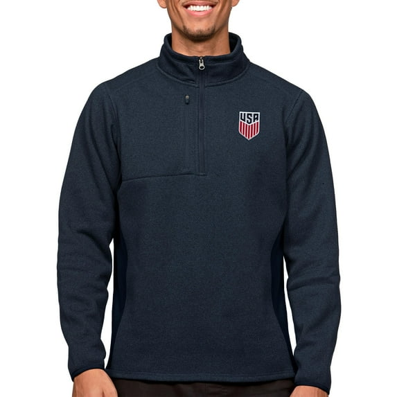 Men's Antigua Heather Navy USMNT Course Quarter-Zip Pullover Top