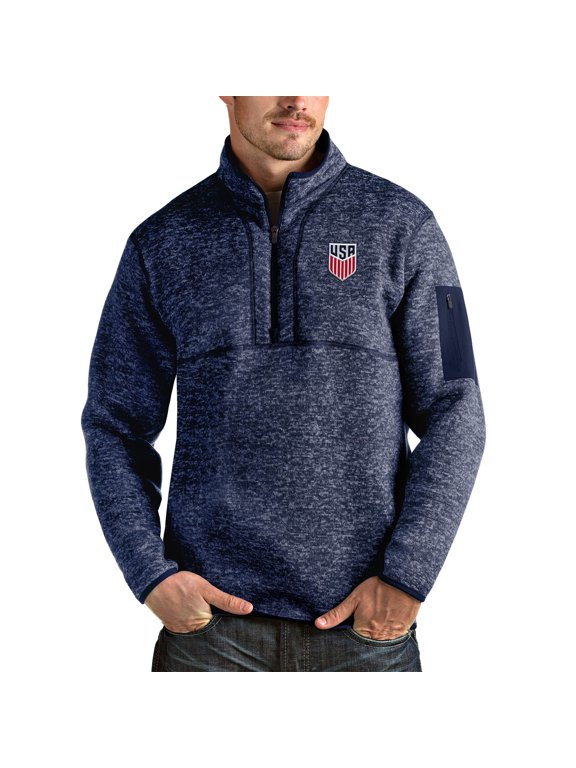 Men's Antigua Heather Navy USMNT Fortune Quarter-Zip Pullover Jacket