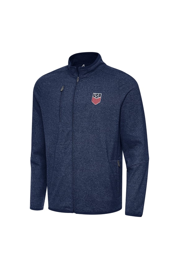 Men's Antigua Heather Navy USMNT Hold-Up Tri-Blend Full-Zip Jacket