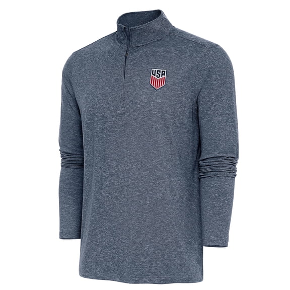 Men's Antigua Heather Navy USMNT Hunk Quarter-Zip Top