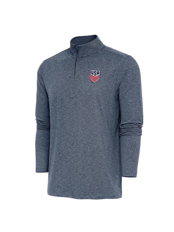 Men's Antigua Heather Navy USMNT Hunk Quarter-Zip Top