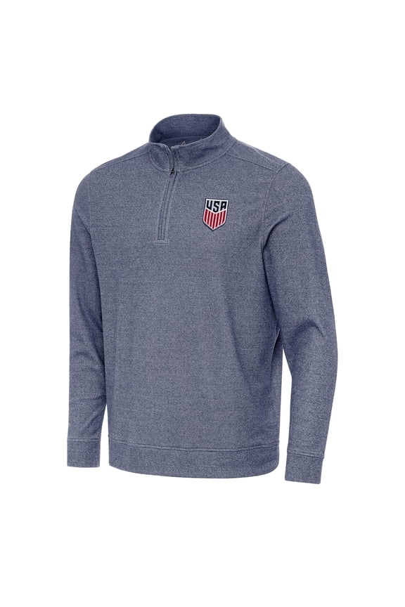 Men's Antigua Heather Navy USMNT Subtle Quarter-Zip Top