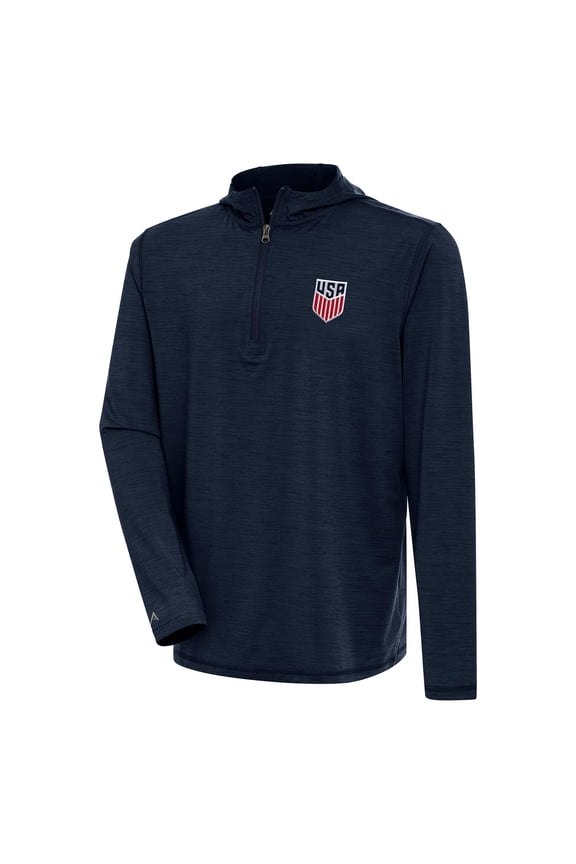 Men's Antigua Heather Navy USMNT Tidy Quarter-Zip Hoodie