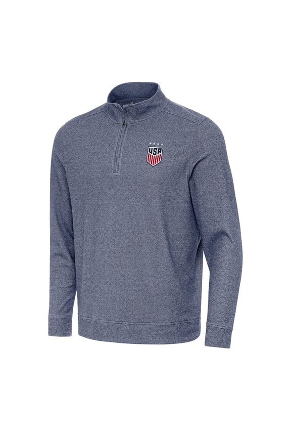 Men's Antigua Heather Navy USWNT Subtle Quarter-Zip Top