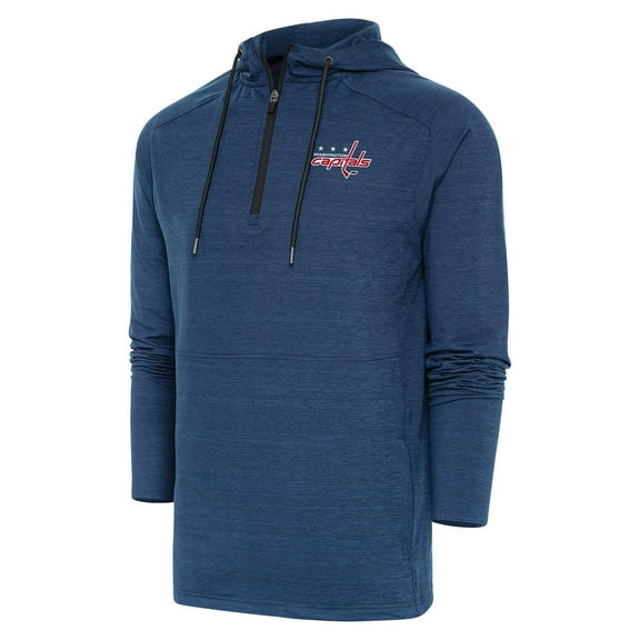 Men's Antigua Heather Navy Washington Capitals Spikes Raglan Quarter-Zip Hoodie