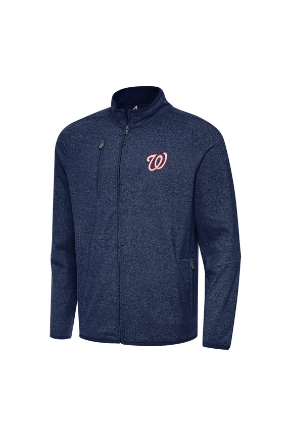 Men's Antigua Heather Navy Washington Nationals Hold-Up Tri-Blend Full-Zip Jacket