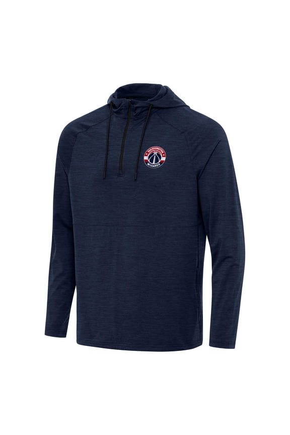 Men's Antigua Heather Navy Washington Wizards Spikes Raglan Quarter-Zip Hoodie