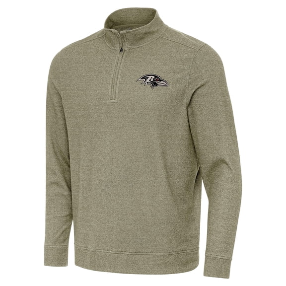 Men's Antigua Heather Olive Baltimore Ravens Subtle Quarter-Zip Top