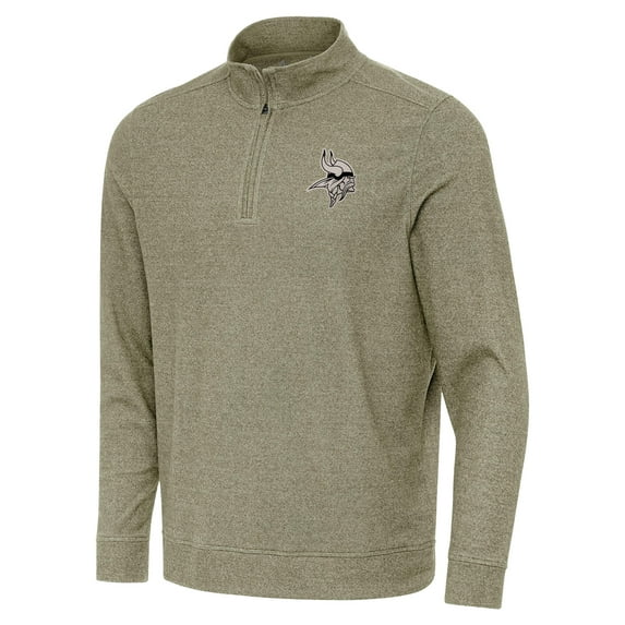 Men's Antigua Heather Olive Minnesota Vikings Subtle Quarter-Zip Top