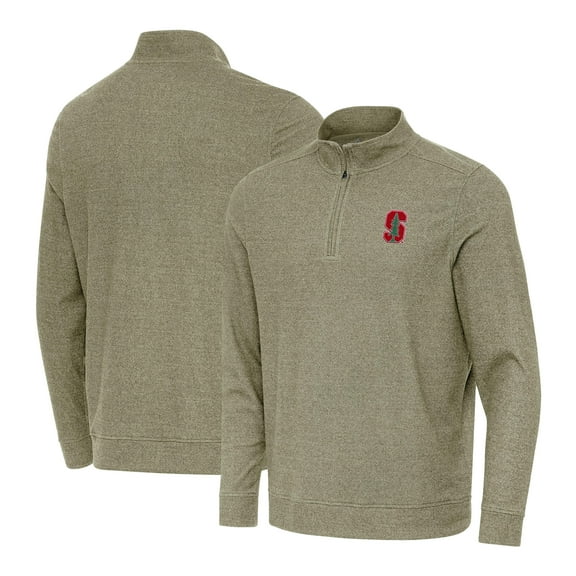 Men's Antigua Heather Olive Stanford Cardinal Subtle Quarter-Zip Top