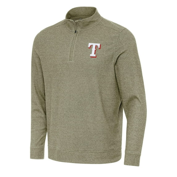 Men's Antigua Heather Olive Texas Rangers Subtle Quarter-Zip Sweatshirt