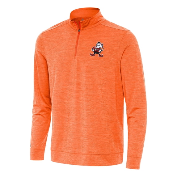 Men's Antigua Heather Orange Cleveland Browns Bright Quarter-Zip Top