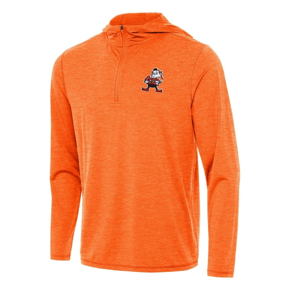 Men's Antigua Heather Orange Cleveland Browns Brownie Logo Tidy Quarter-Zip Pullover Hoodie