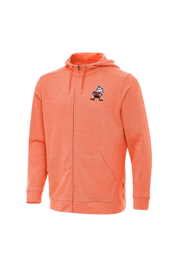 Men's Antigua Heather Orange Cleveland Browns Effortless Full-Zip Hoodie
