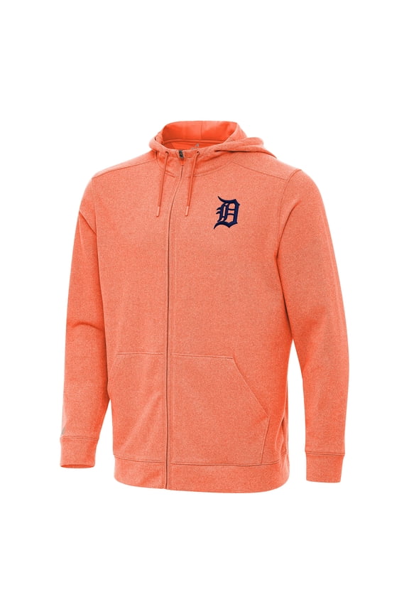 Men's Antigua Heather Orange Detroit Tigers Effortless Full-Zip Hooded Jacket