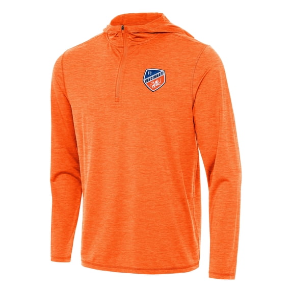 Men's Antigua Heather Orange FC Cincinnati Tidy Quarter-Zip Hoodie