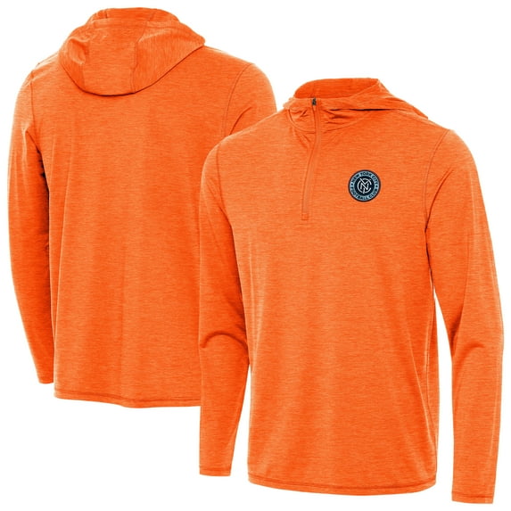 Men's-Antigua Heather Orange New York City FC Tidy Quarter-Zip Pullover Hoodie
