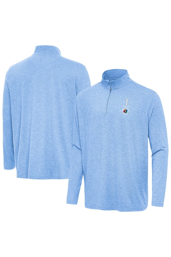 Men's Antigua Heather Powder Blue Italy Baseball 2026 World Baseball Classic Direct to Film Hunk Quarter-Zip Pullover