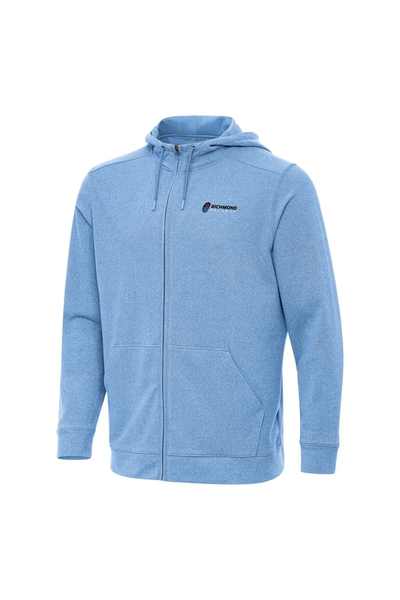 Men's Antigua Heather Powder Blue Richmond Raceway Effortless Full-Zip Hoodie