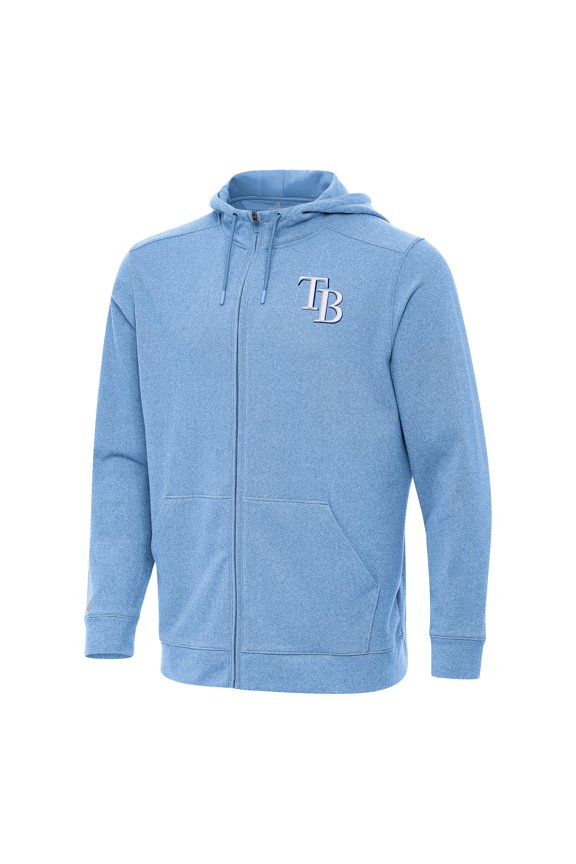 Men's Antigua Heather Powder Blue Tampa Bay Rays Effortless Full-Zip Hooded Jacket