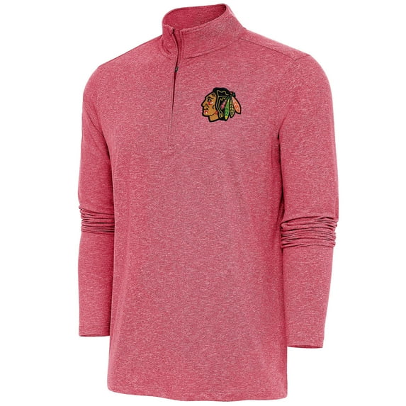 Men's Antigua Heather Red Chicago Blackhawks Hunk Quarter-Zip Pullover Top