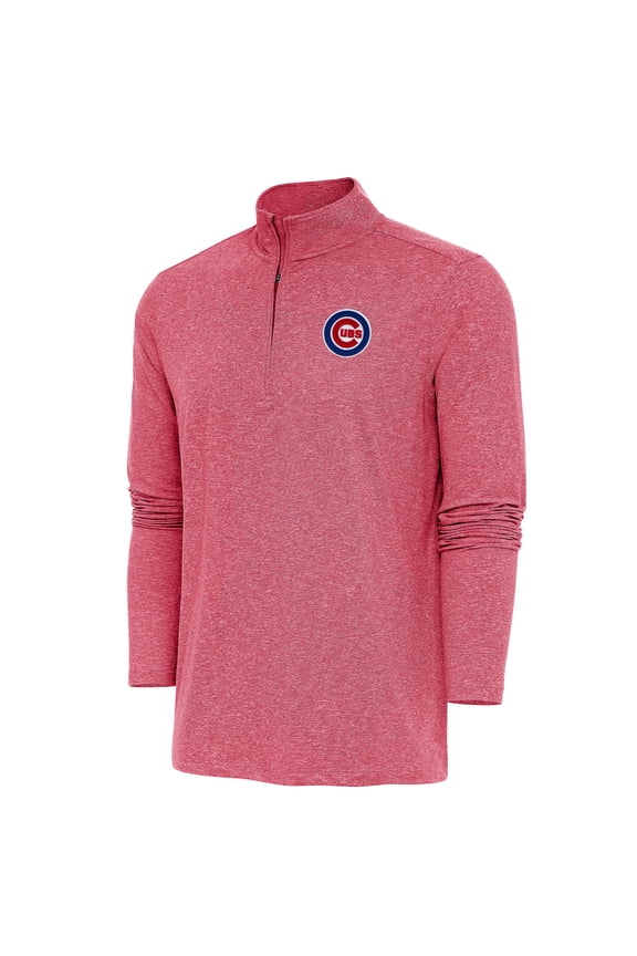 Men's Antigua  Heather Red Chicago Cubs Hunk Quarter-Zip Pullover Top
