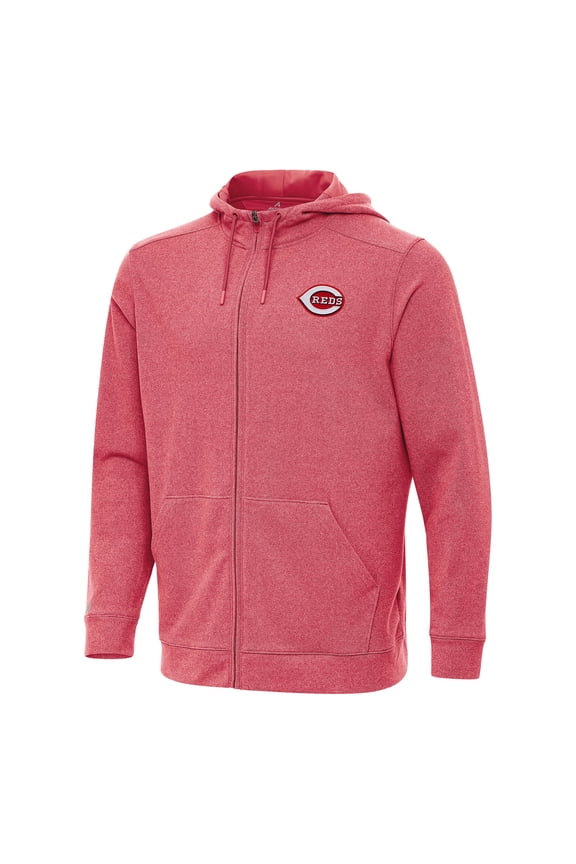 Men's Antigua Heather Red Cincinnati Reds Effortless Full-Zip Hooded Jacket