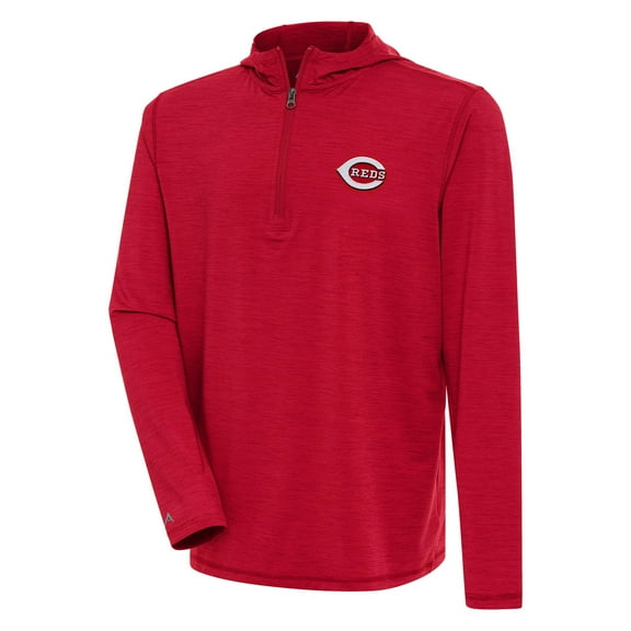 Men's Antigua  Heather Red Cincinnati Reds Tidy Quarter-Zip Hoodie