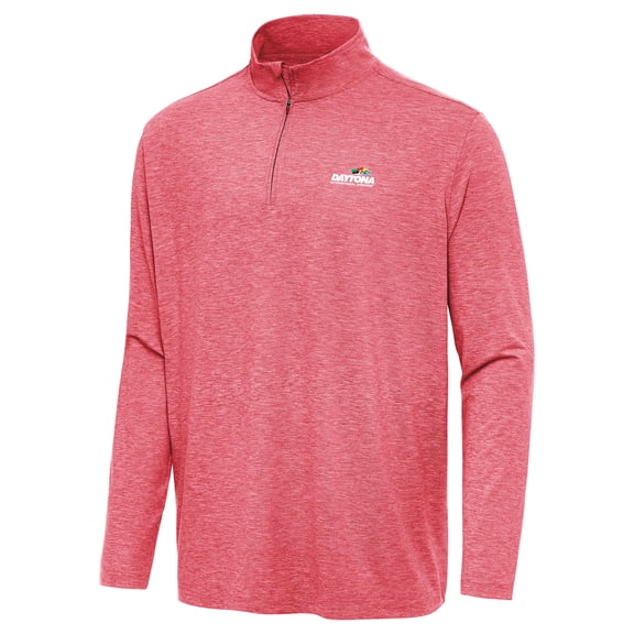 Men's Antigua Heather Red Daytona International Speedway Hunk Quarter-Zip Pullover Top