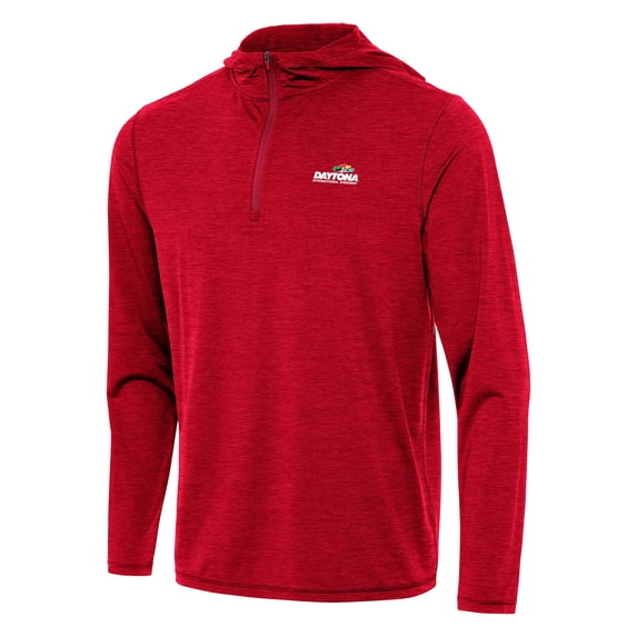 Men's Antigua Heather Red Daytona International Speedway Tidy Quarter-Zip Pullover Hoodie