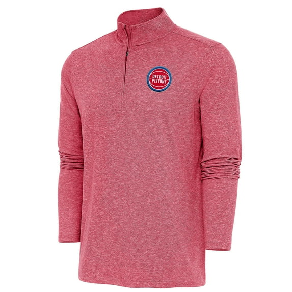 Men's Antigua Heather Red Detroit Pistons Hunk Quarter-Zip Pullover Top