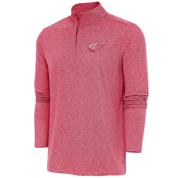 Men's Antigua Heather Red Detroit Red Wings Hunk Quarter-Zip Pullover Top