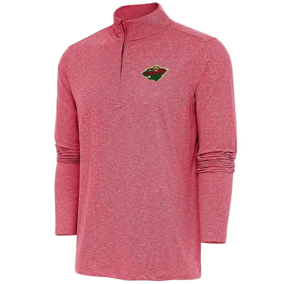 Men's Antigua Heather Red Minnesota Wild Hunk Quarter-Zip Pullover Top