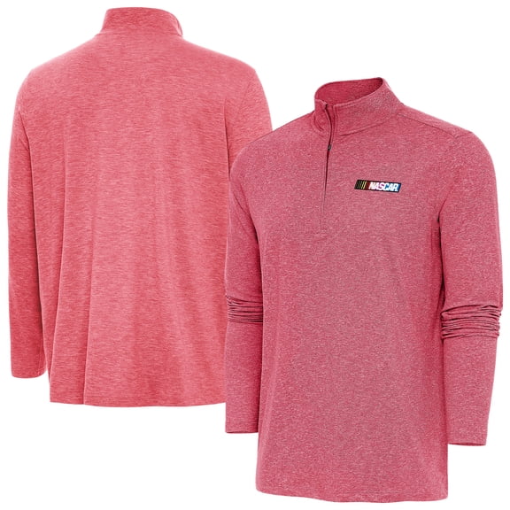 Men's Antigua Heather Red NASCAR 1976-2017 Logo Hunk Quarter-Zip Jacket