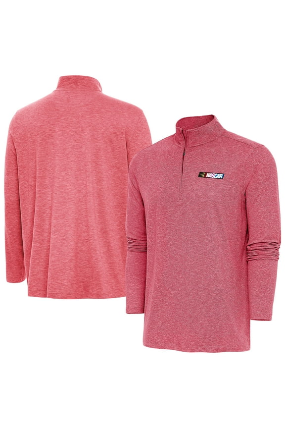 Men's Antigua Heather Red NASCAR 1976-2017 Logo Hunk Quarter-Zip Jacket