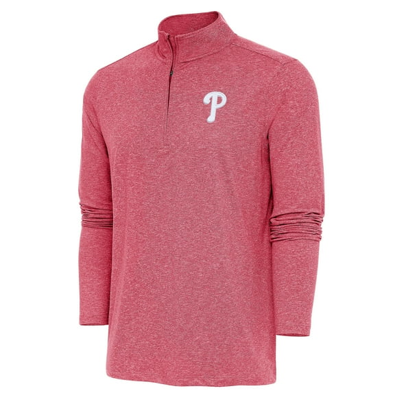 Men's Antigua Heather Red Philadelphia Phillies Hunk Quarter-Zip Pullover Top