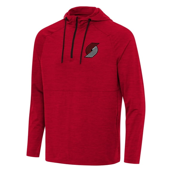 Men's Antigua Heather Red Portland Trail Blazers Spikes Raglan Quarter-Zip Hoodie