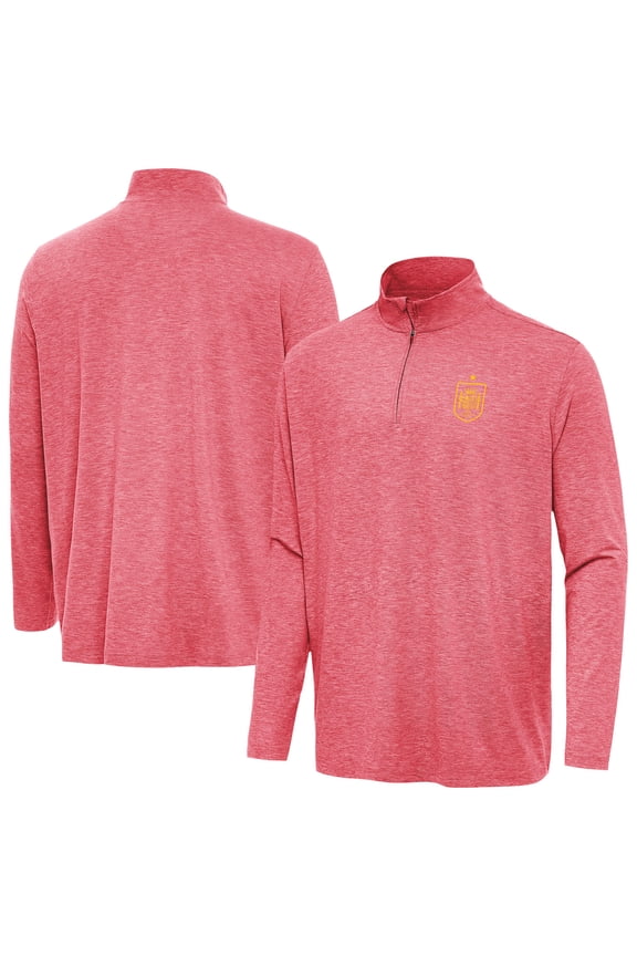 Men's Antigua Heather Red Spain National Team Masters Quarter-Zip Pullover