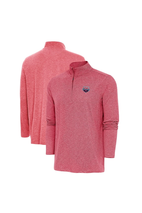 Men's Antigua Heather Red USA Swimming Hunk Quarter-Zip Top