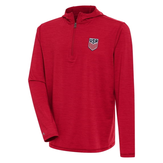 Men's Antigua Heather Red USMNT Tidy Quarter-Zip Hoodie