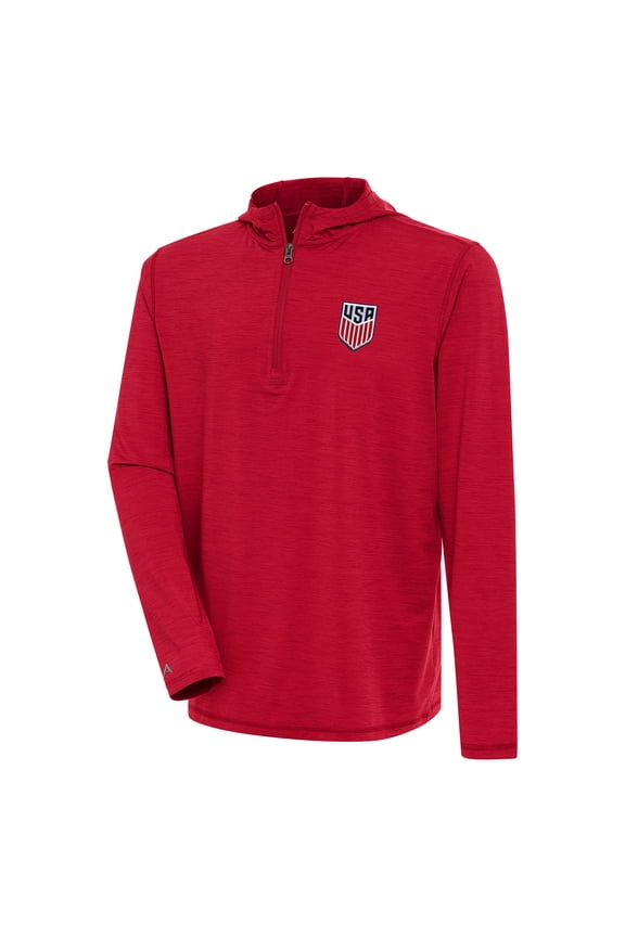 Men's Antigua Heather Red USMNT Tidy Quarter-Zip Hoodie
