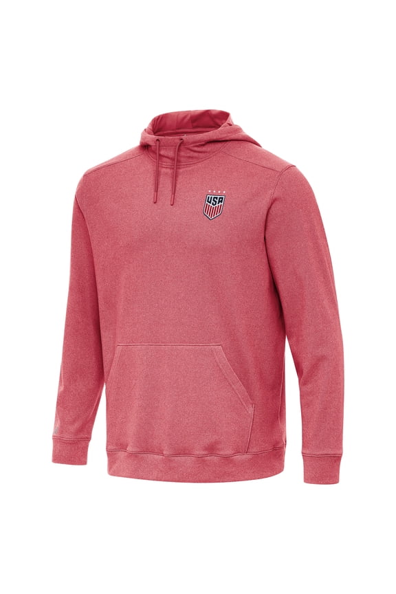 Men's Antigua Heather Red USWNT Cloud Pullover Hoodie