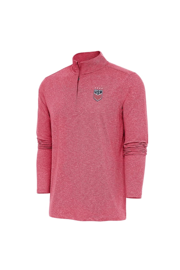 Men's Antigua Heather Red USWNT Hunk Quarter-Zip Top